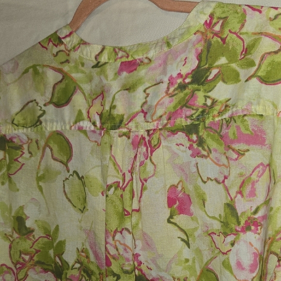 Lane Bryant 22/ 24 Pink and Green Long Sleeve Buttoned Blouse Mandarin Collar - Picture 7 of 7